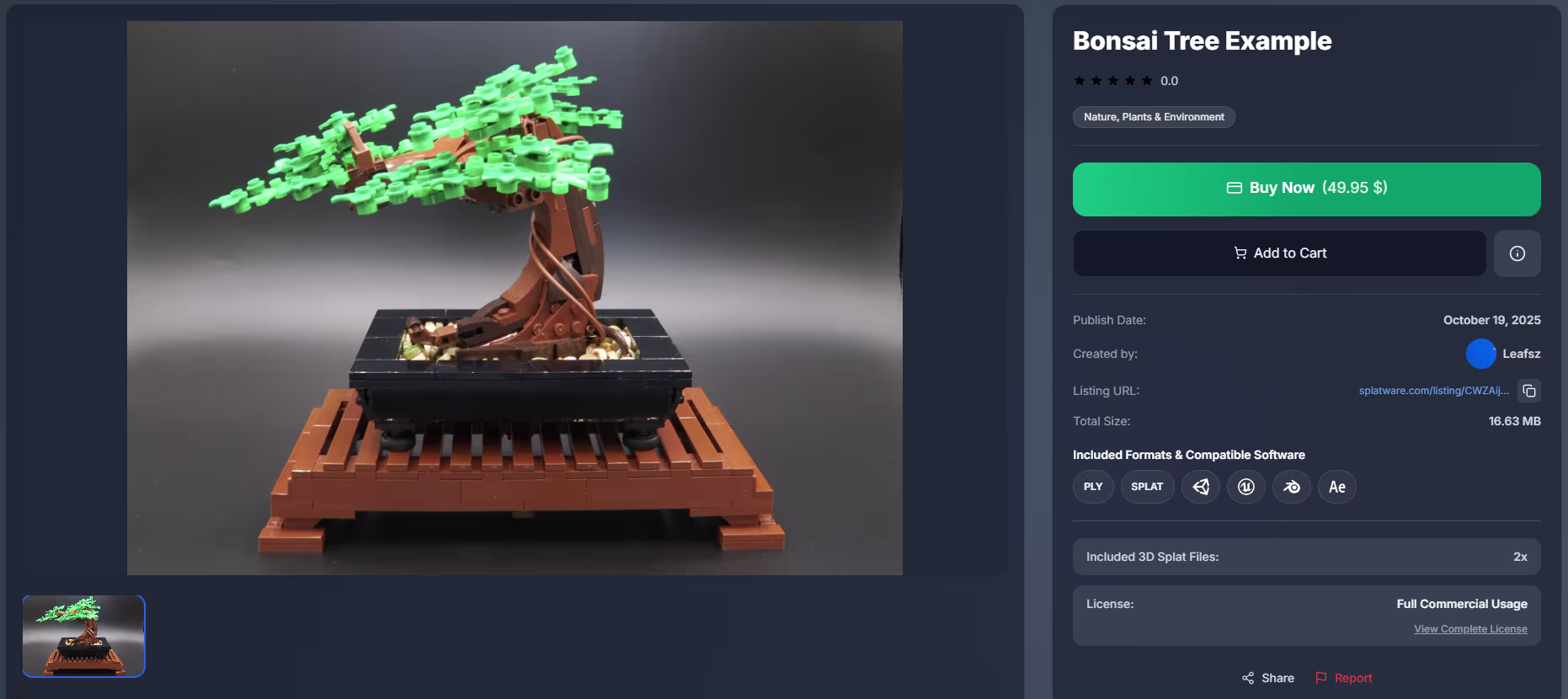 Example marketplace listing detail view