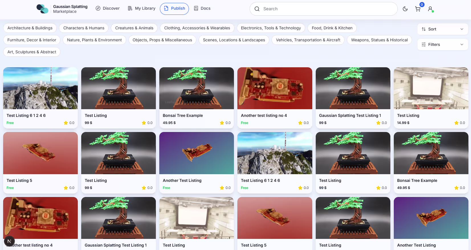 Splatware Marketplace grid view