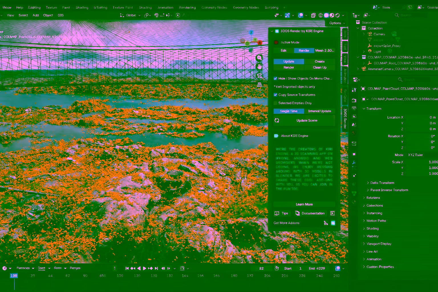 Switching from point preview to Gaussian splat rendering in Blender